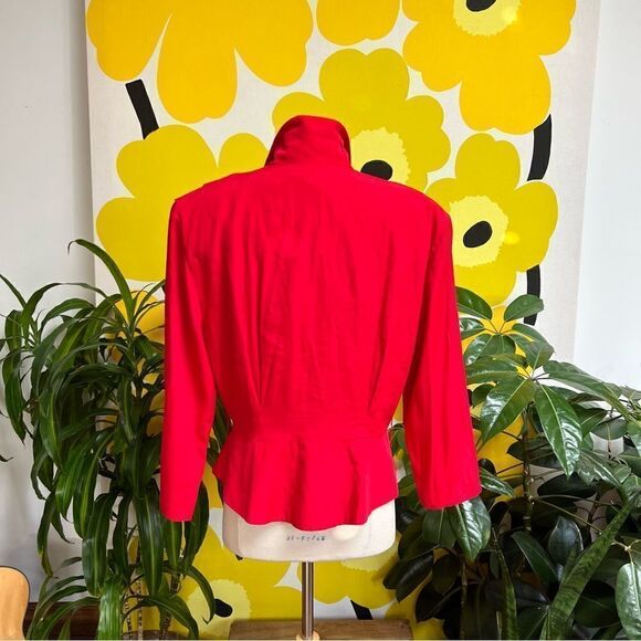 Killer Cherry Red Vintage 1980s Pearl Button Peplum Blazer Jacket Blouse - Picture 5 of 6